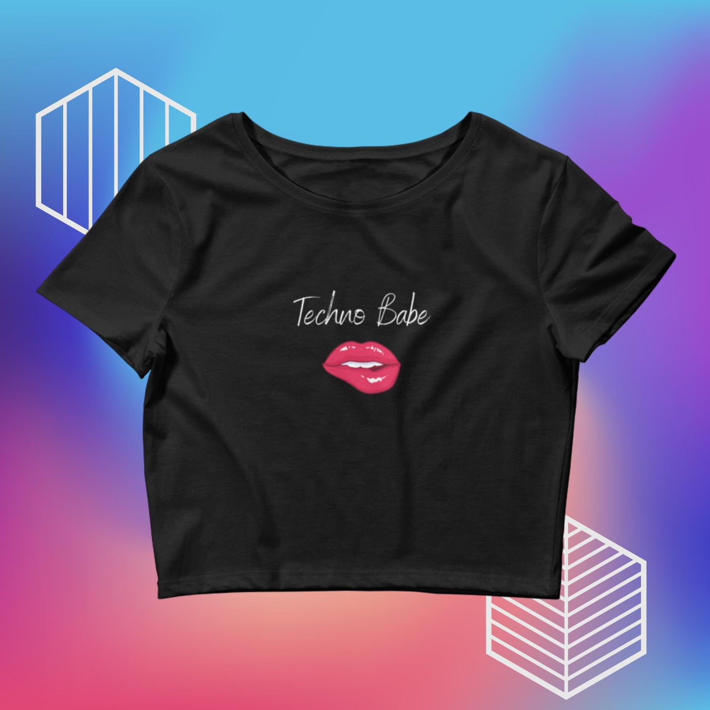 Techno Babe Crop Top Techno Tee Abstract background