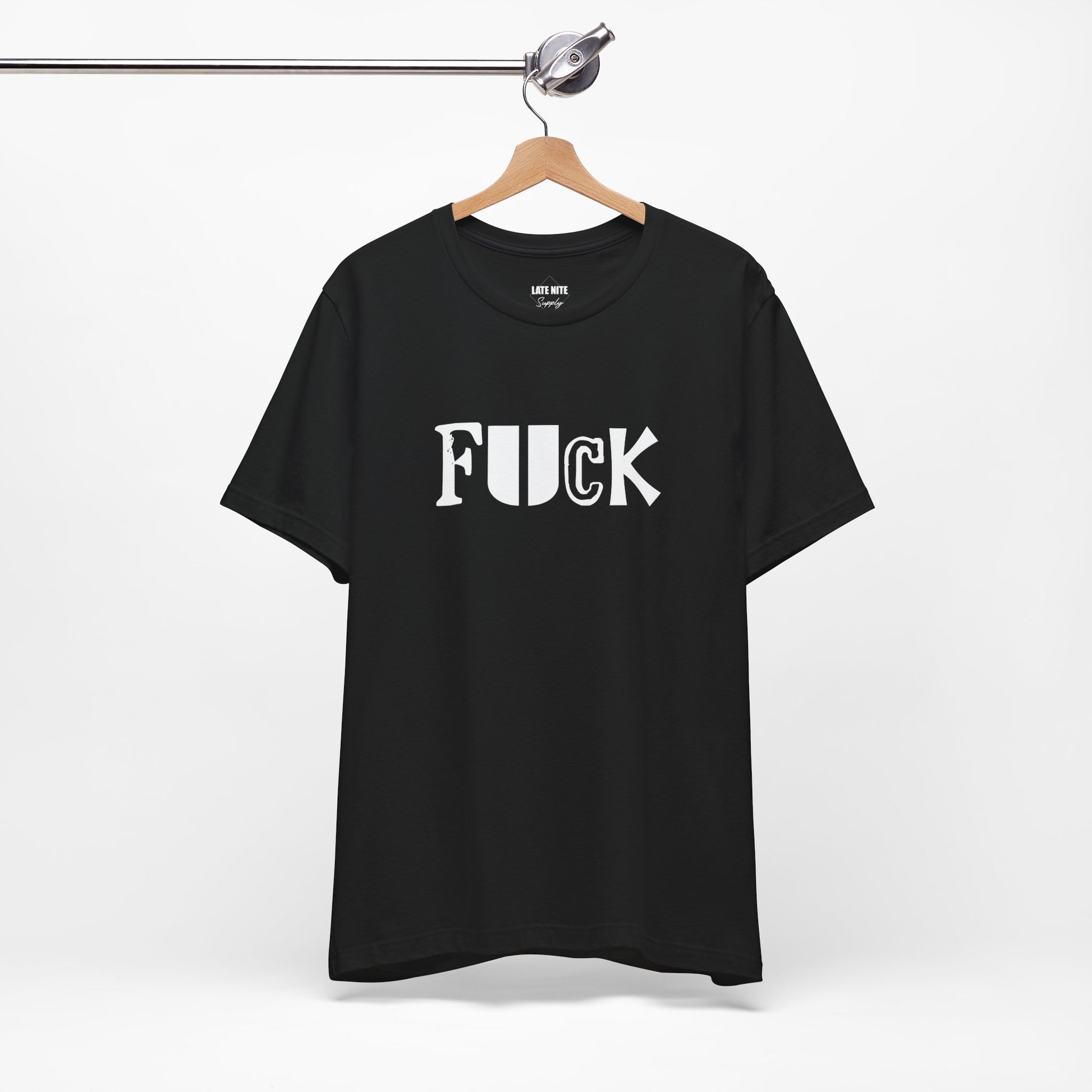 F*** techno t-shirt on a hanger