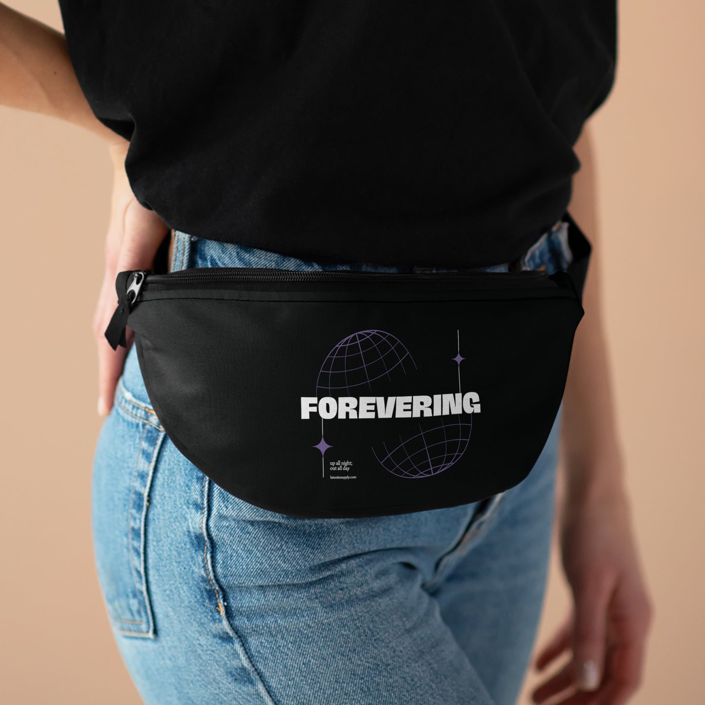 Forevering techno belt bag worn around hips