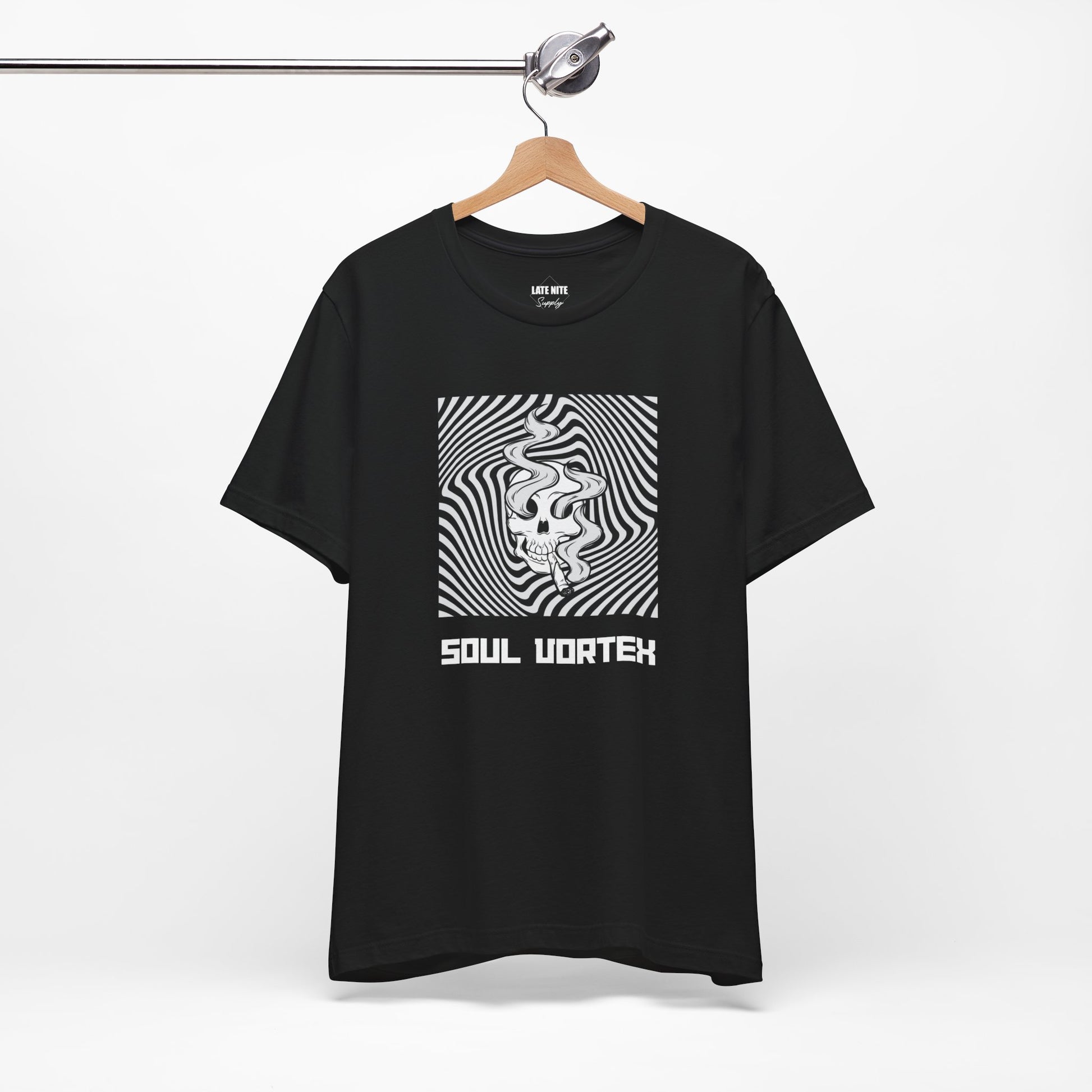 Soul Vortex Techno t-shirt on a hanger