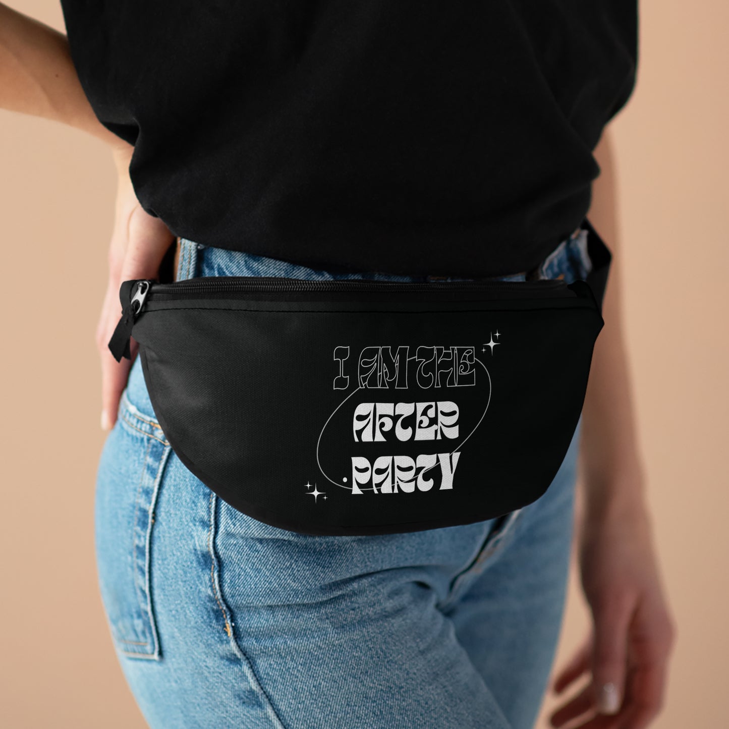 I am the after party techno belt bag worn around hips