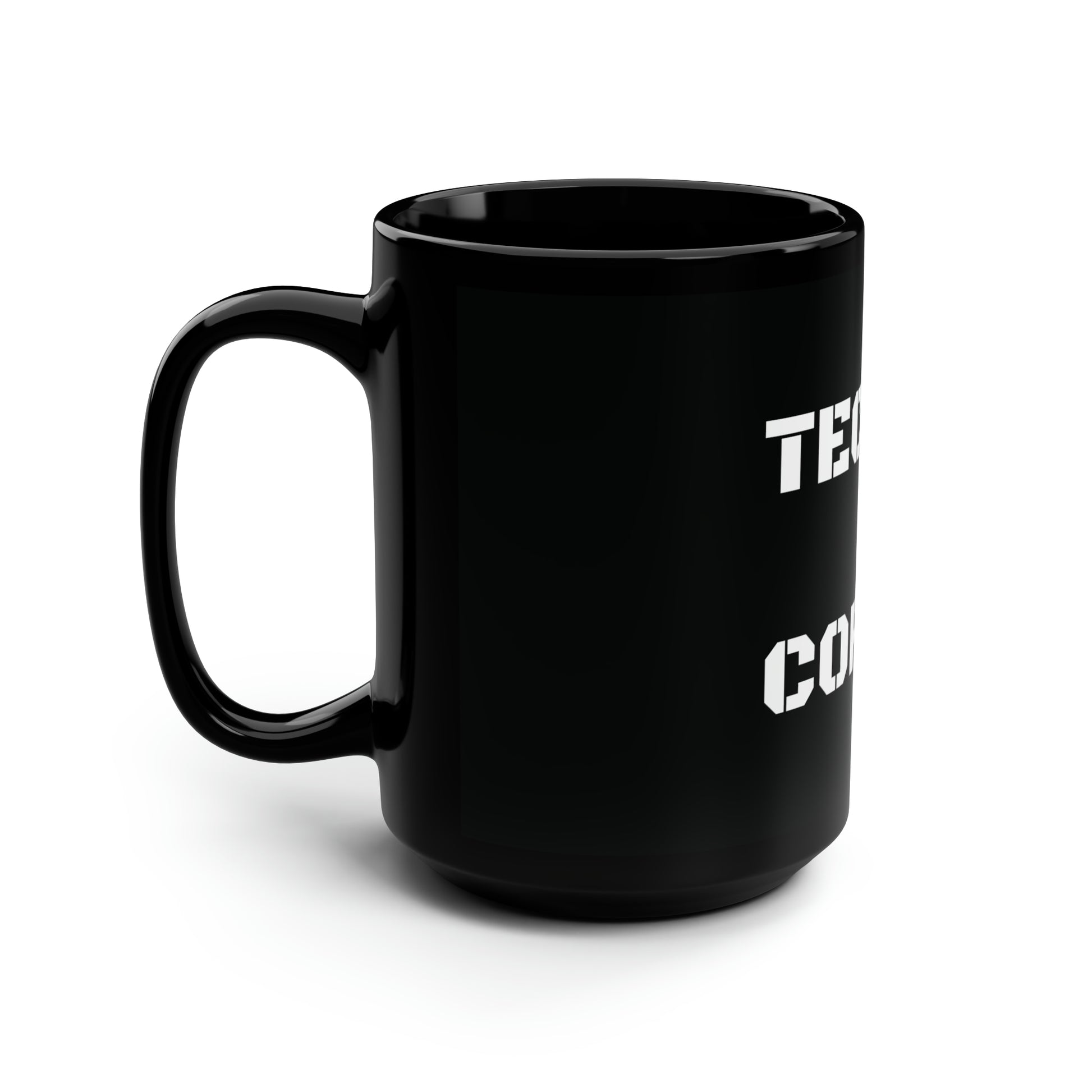 Side view of black Techno + Coffee Mug