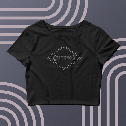 Art Deco Techno Crop Top Techno Tee on abstract background