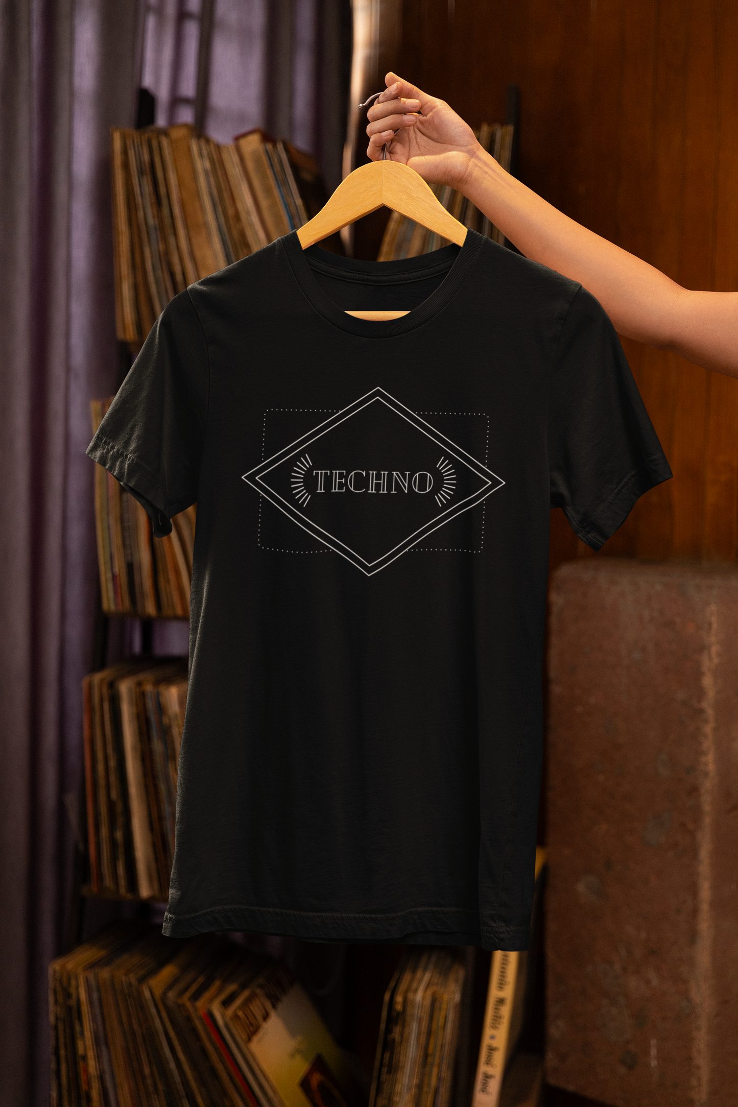 Art Deco Techno T-shirt on a hanger