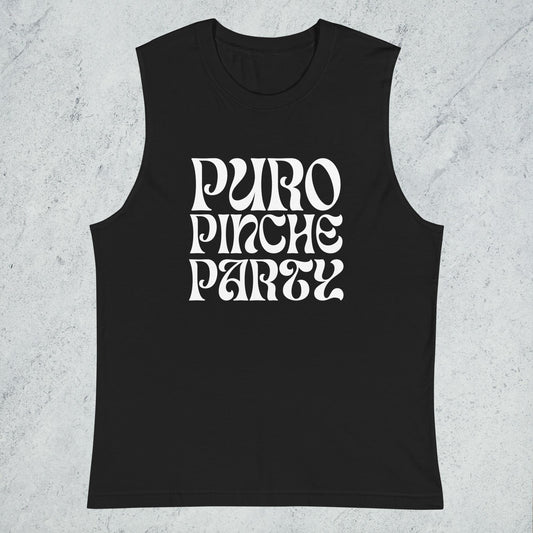 Puro Pinche Sleeveless Techno Tee on abstract background