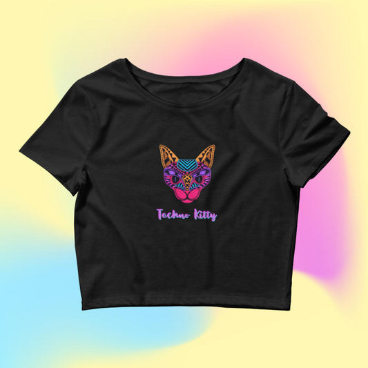 Techno Kitty Crop Top Techno Tee abstract background