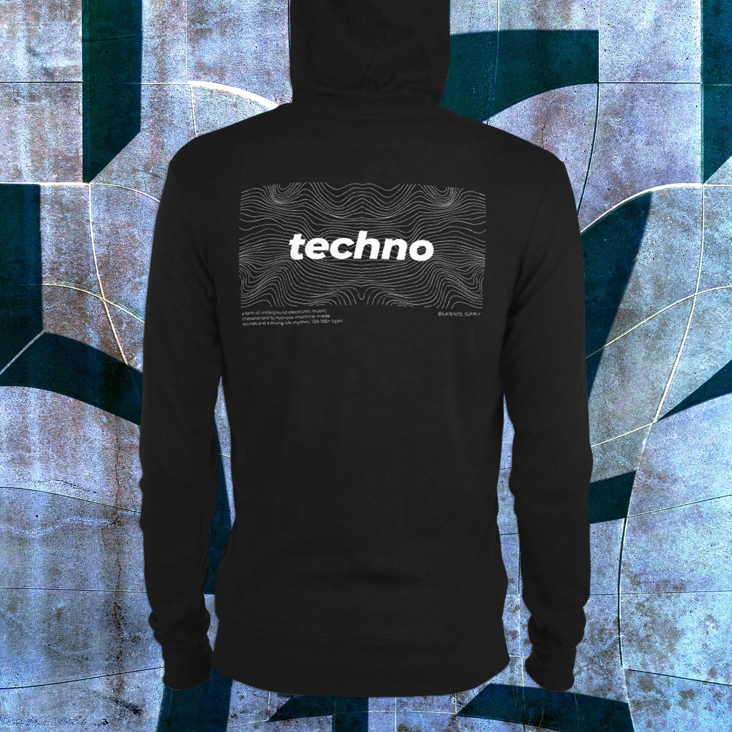 Techno Waves Every Day Every Rave Techno Hoodie up