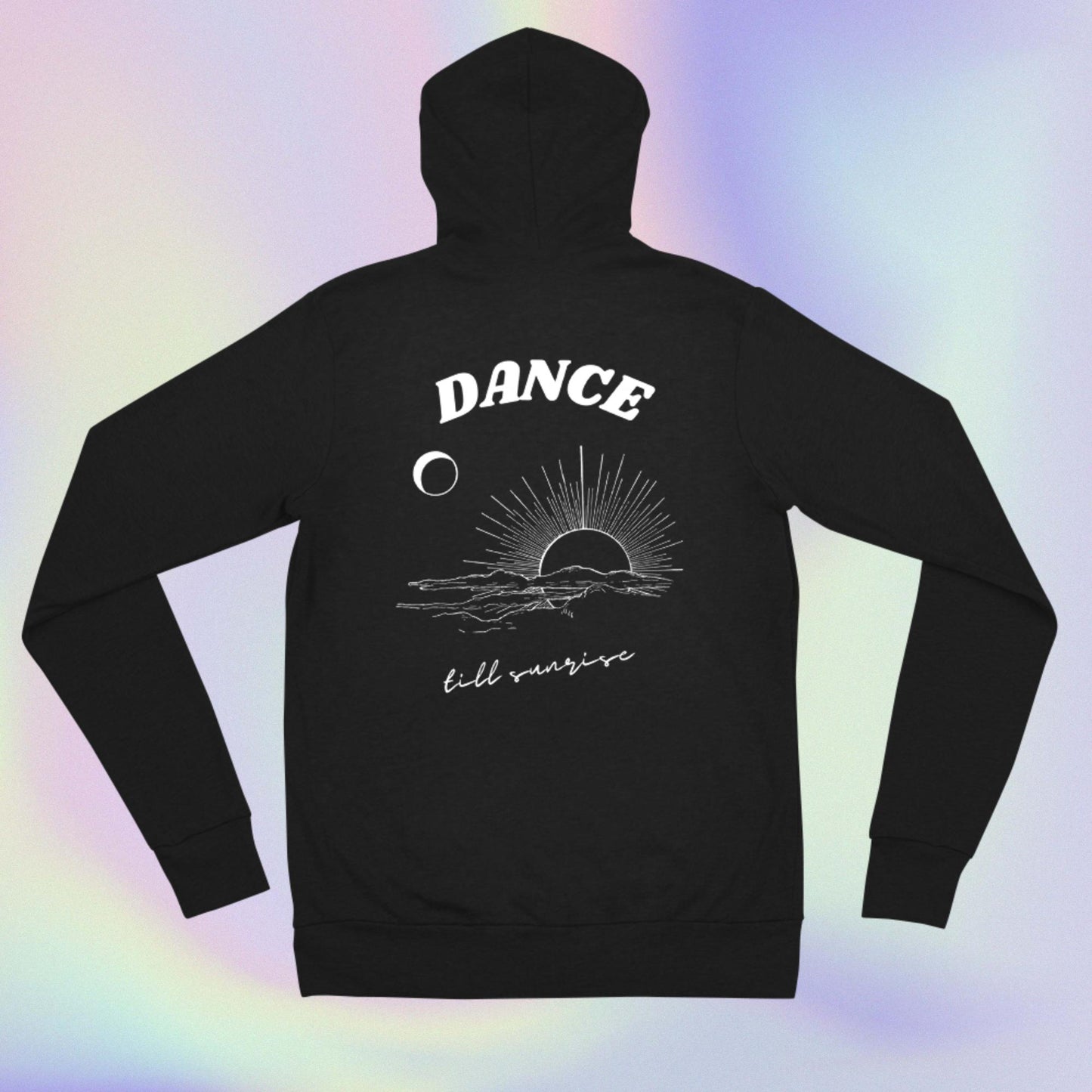 Dance till Sunrise lightweight zip techno hoodie (back)